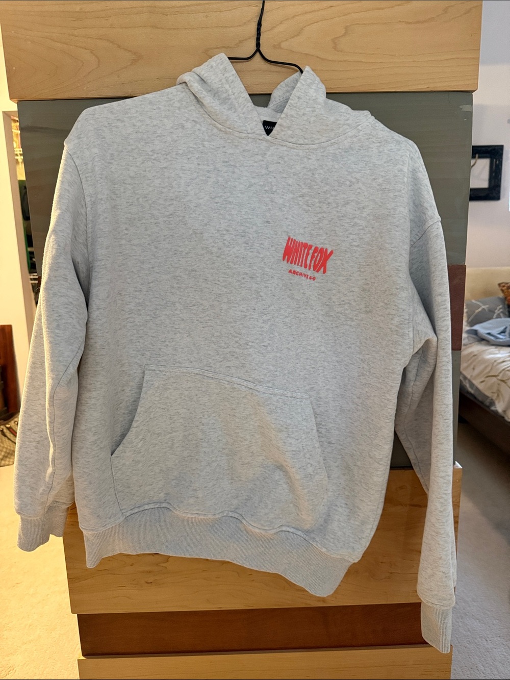 White Fox Boutique Light Gray Hoodie with Pink Logo